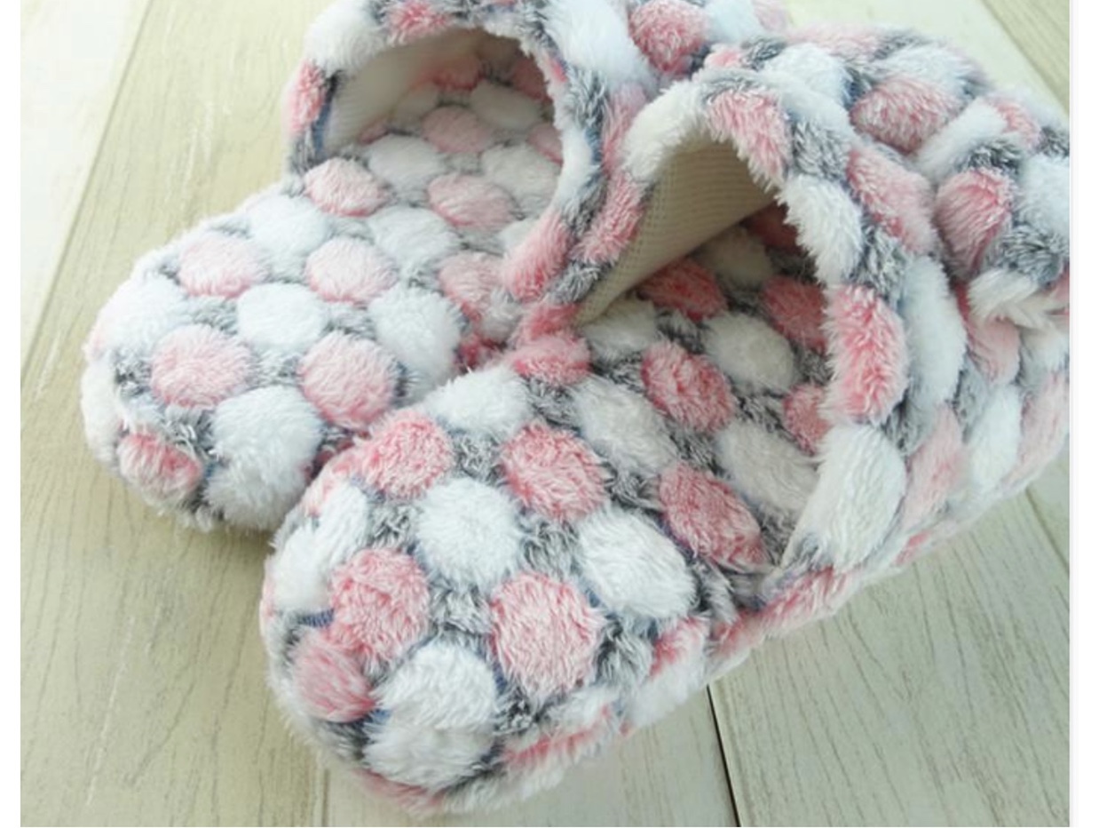 Lady's indoor cotton slippers with plush bow of football flower in autumn and winter non-slip home slipper undefined