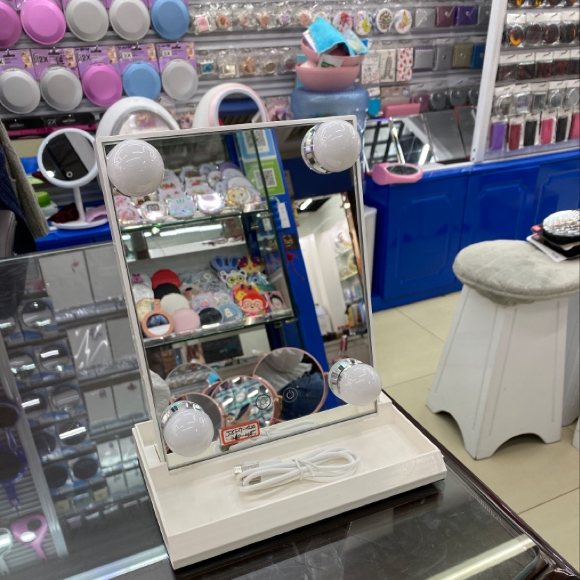 三色调光（小灯泡）LED镜小镜子便携式化妆镜厂家直销