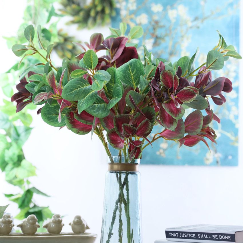 Artificial plant film, jade leaf, high-end artificial flower leaf plant wall, green leaf artificial flower, home decoration, wedding, 6-fork flower color jade leaf film
