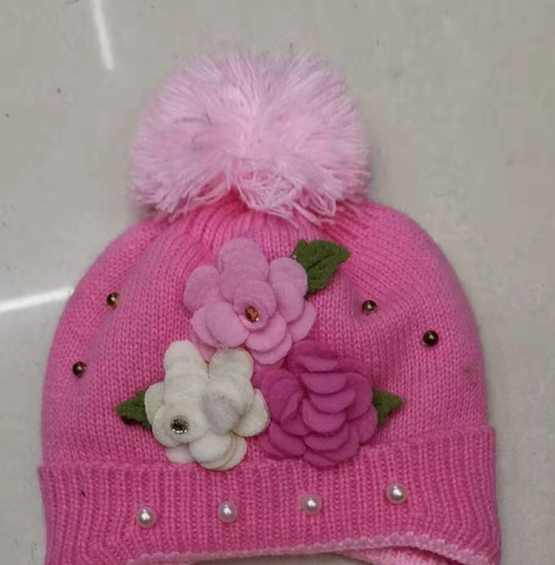 Winter hat handmade flower little girl thumbnail