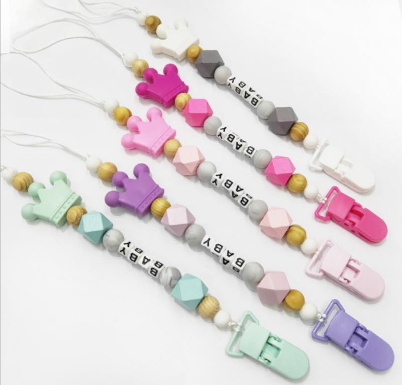 Baby pacifier chain beaded pacifier chain Silicone crown pacifier chain colorful alligator clip pacifier anti-drop chain thumbnail