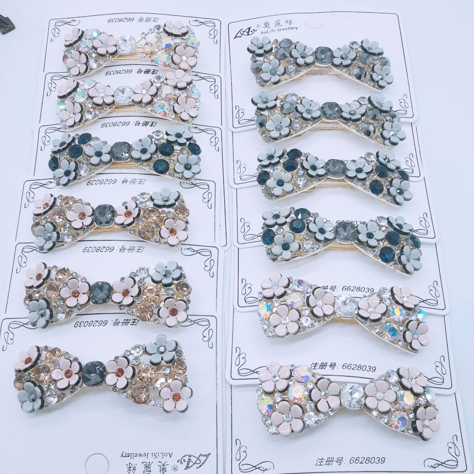 Bow edge clip rhinestone hair clip Korean hair accessories Clip Women's bangs clip press clip clip short hair fascinator
