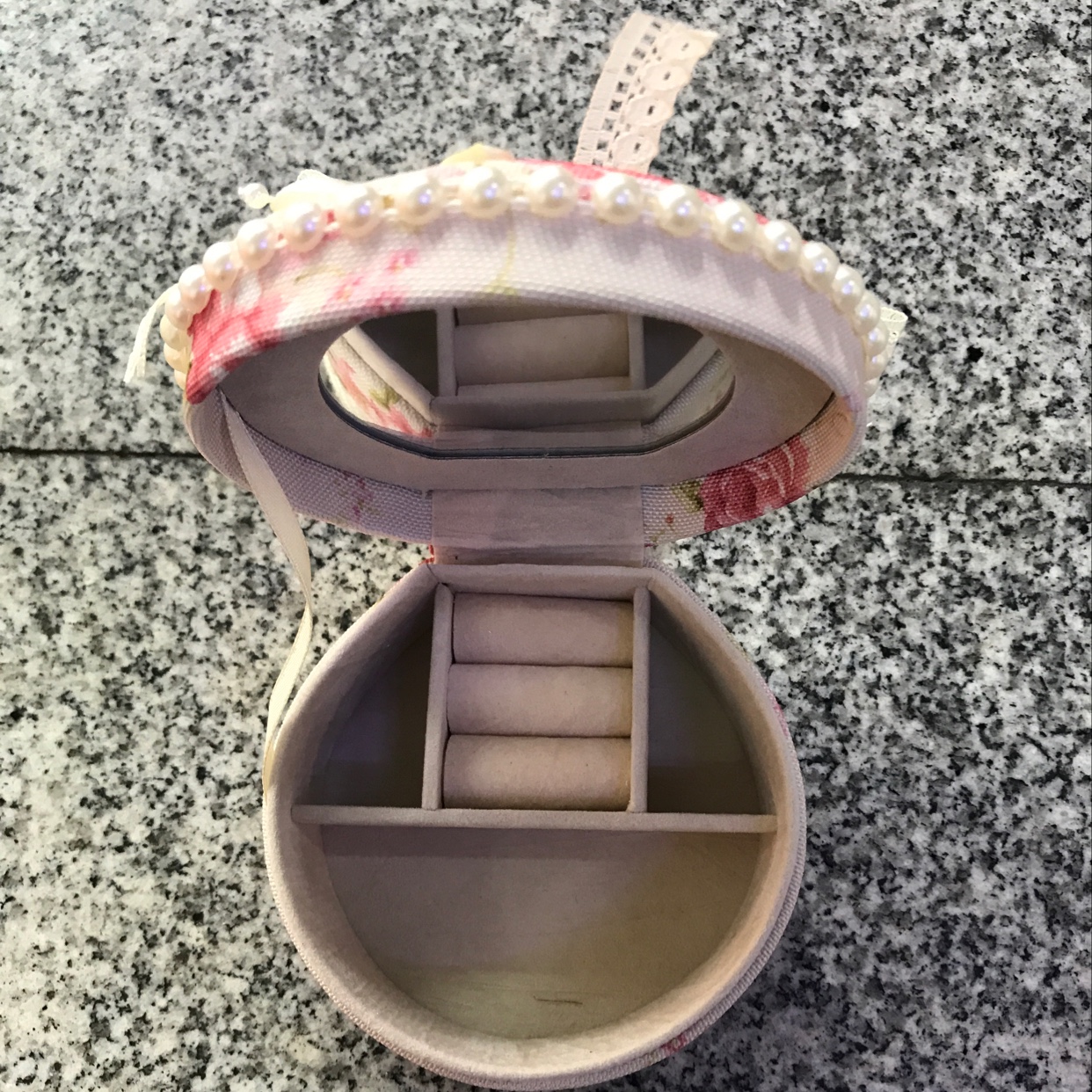 圆形带镜格布艺首饰收纳盒