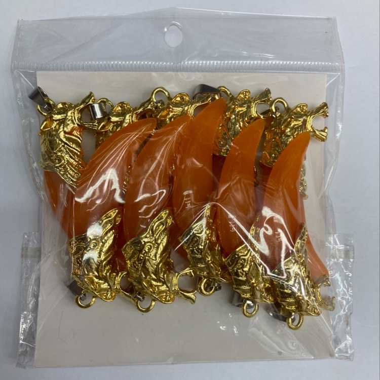 Gold Wolf head imitation dog tooth pendant with colorful dog tooth necklace for man imitation tooth protector thumbnail