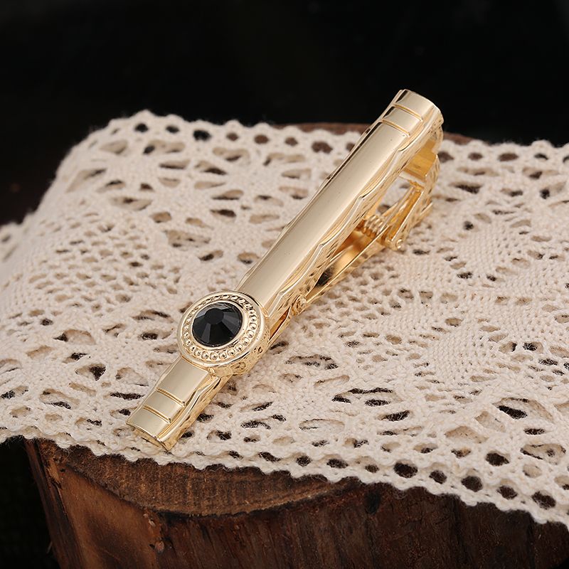 Three-piece set of cufflinks and tie clips, zinc alloy cufflinks and tie clips set, three-piece set of gold-plated glass jewelry detail image 3