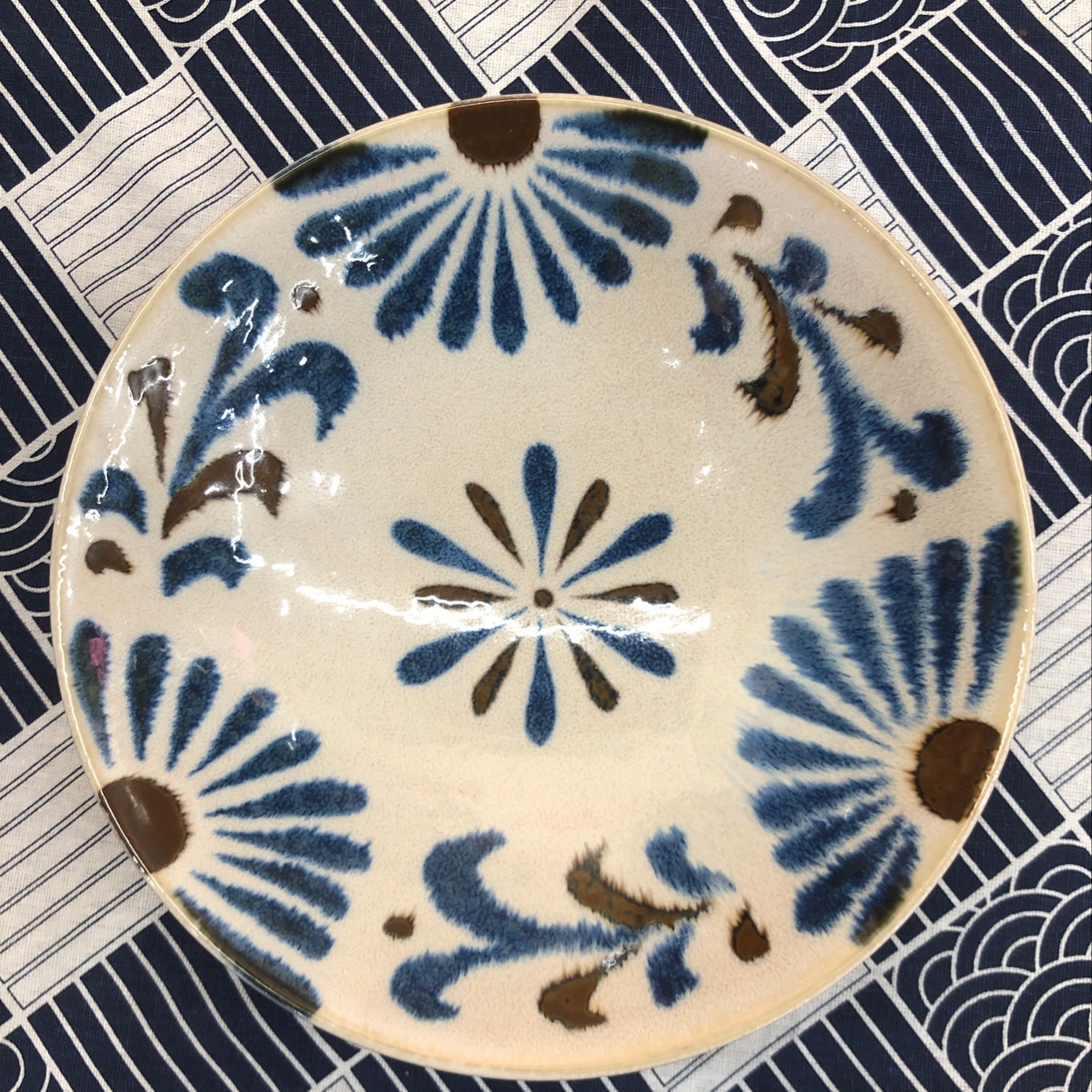 A 9.9-inch Okinawan flower ramen bowl imported from Japan with Mino-yaki