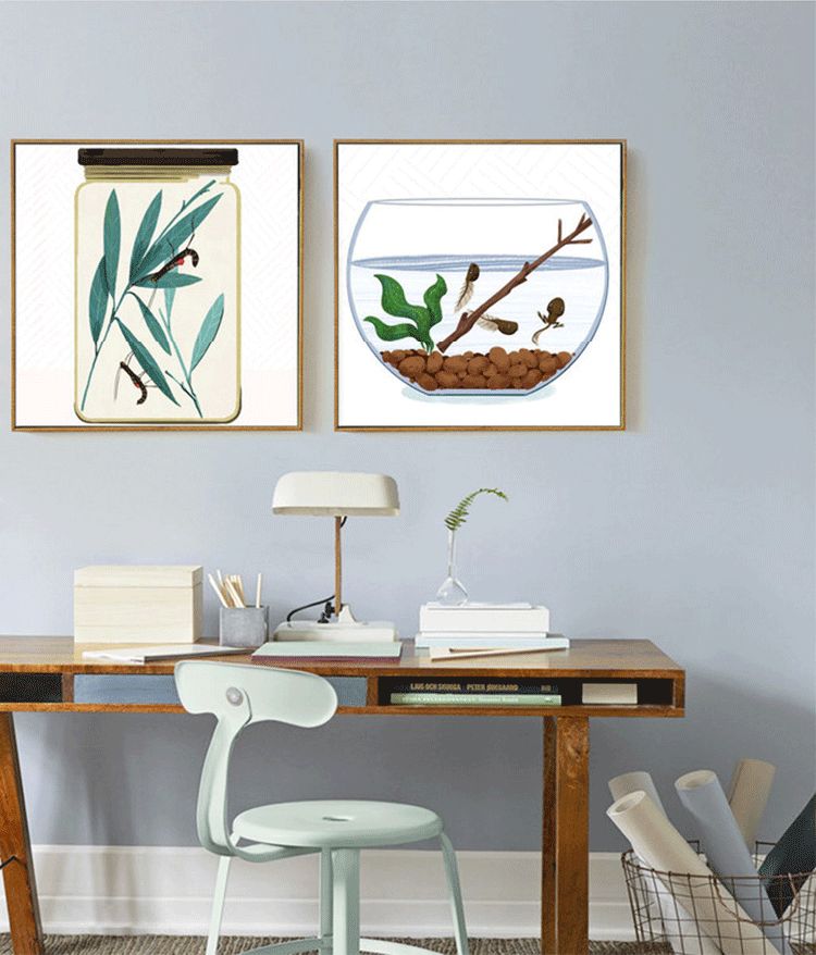 Shengshi modern and simple framed bathtub with small fish and shrimp pattern decorative paintings, Nordic restaurant entrance and bedroom wall paintings