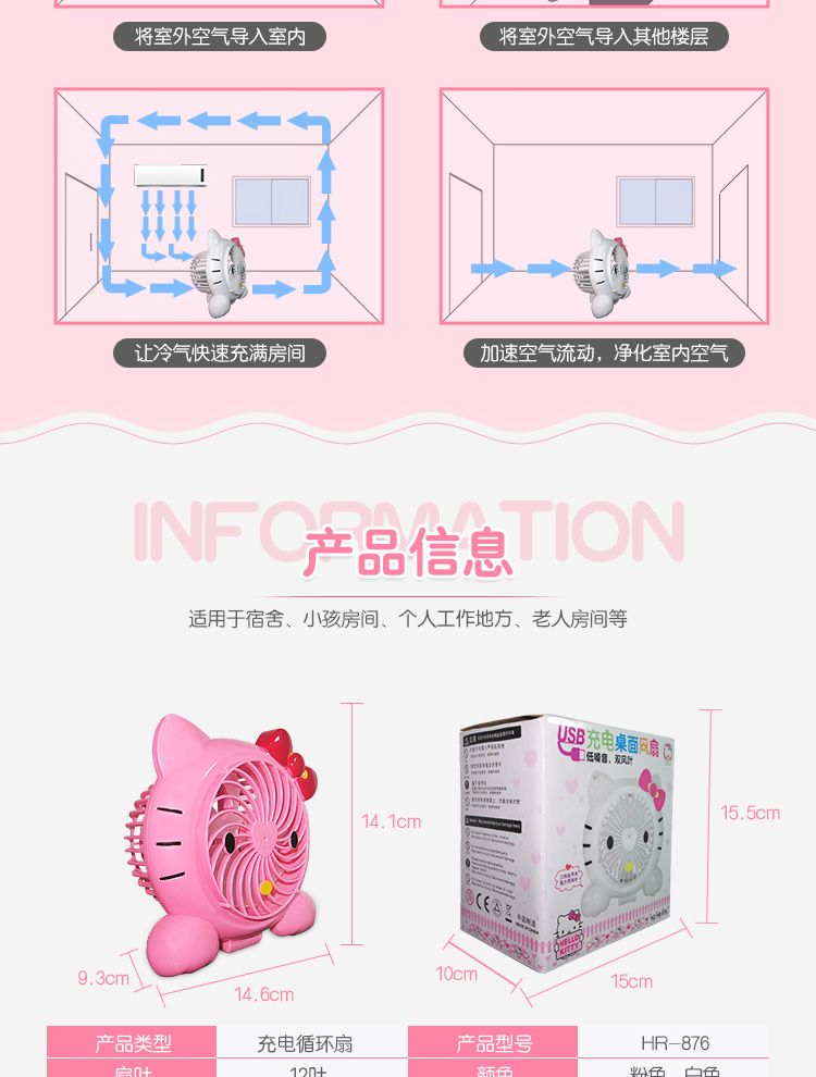 卡通小型台式迷你风扇 USB可充电宿舍床头扇 萌宝家用迷你系列详情4