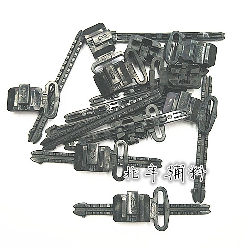 Hat with plastic adjustment track in use