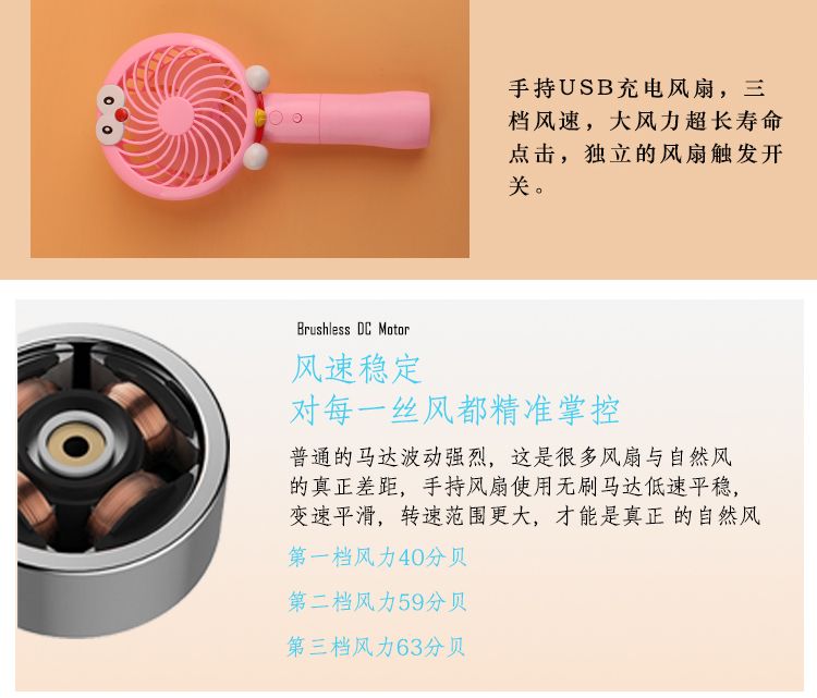 卡通手持小风扇便携式折叠随身 USB可充电可爱小型 宿舍桌超静音详情图5