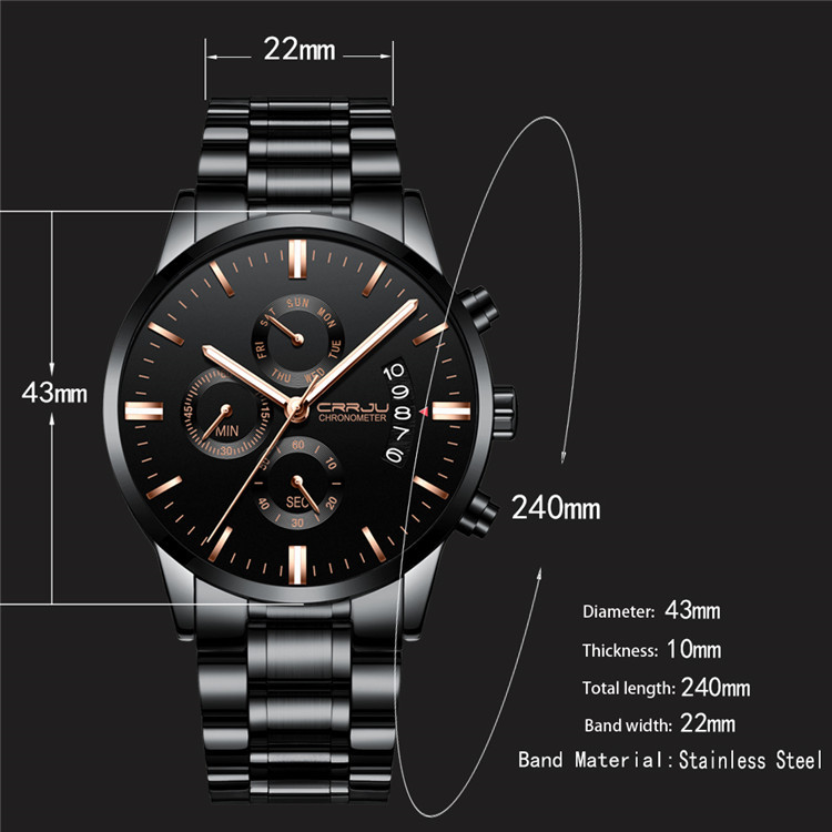 Kajun stainless steel strap men's six-hand waterproof running horse watch