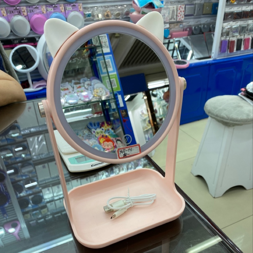 单色调光（猫耳朵）LED镜镜子便携式化妆镜厂家直销