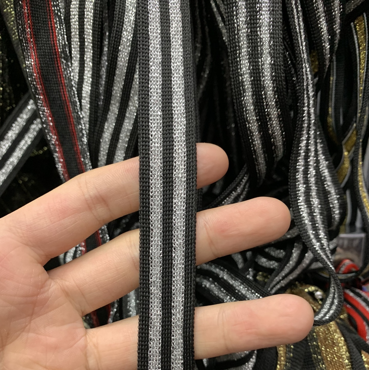 2.0宽金银丝织带黑银黑银黑三黑两银织带两色2色二色
