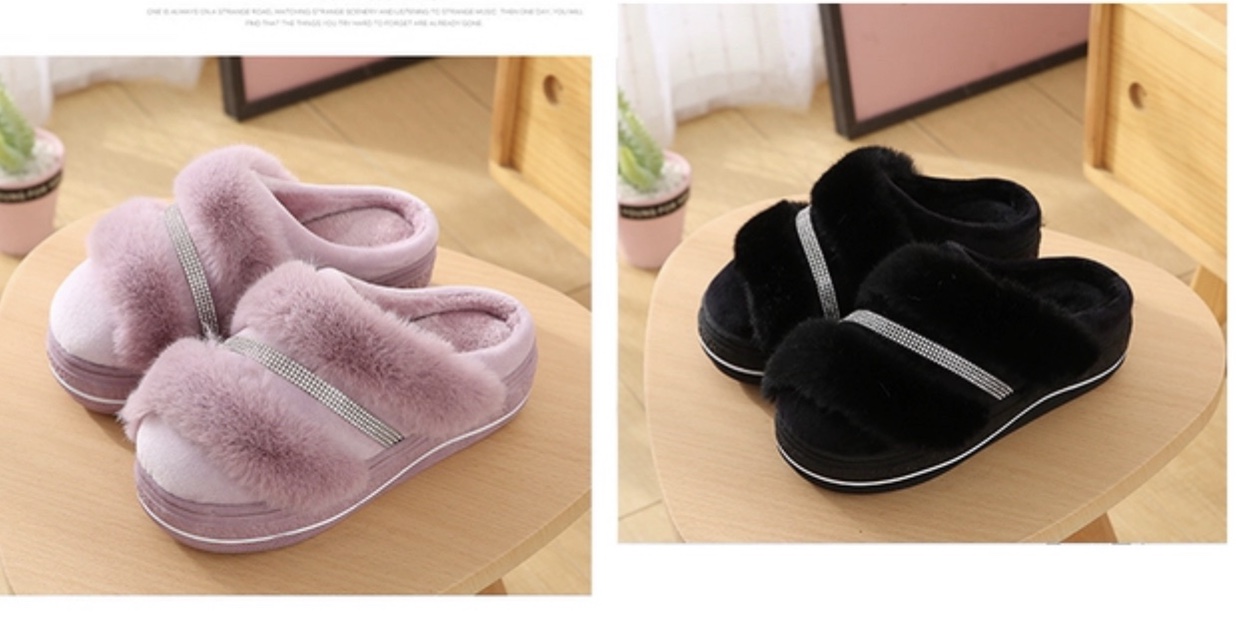 Winter high-heeled cotton slippers for women to wear both indoors and outdoors, Korean-style versatile anti-slip thick-soled water diamond warm woolen slippers undefined