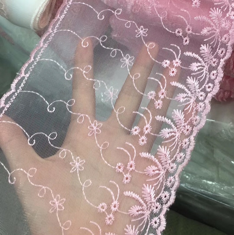 15 cm pink mesh fabric embroidered lace in stock