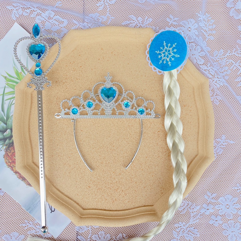 Ice and snow children's wig and headwear set details Picture