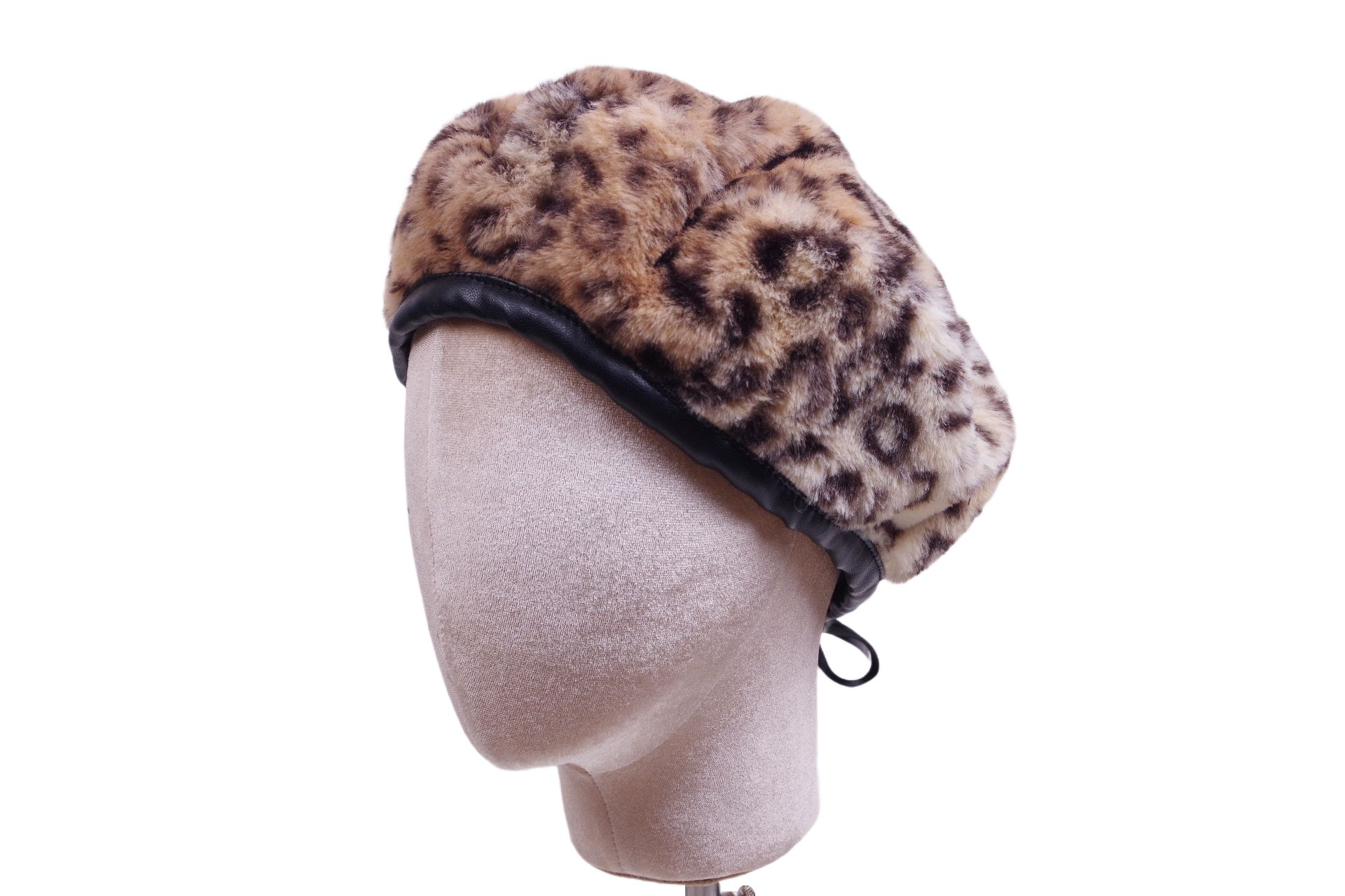 Faux Rabbit Fur Leopard Print Beret Fashion Smash Adjustable Faux Fur Hat