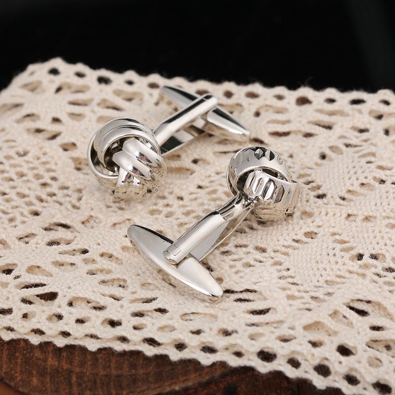 Spherical twist cufflinks made of white steel jewelry detail image 3