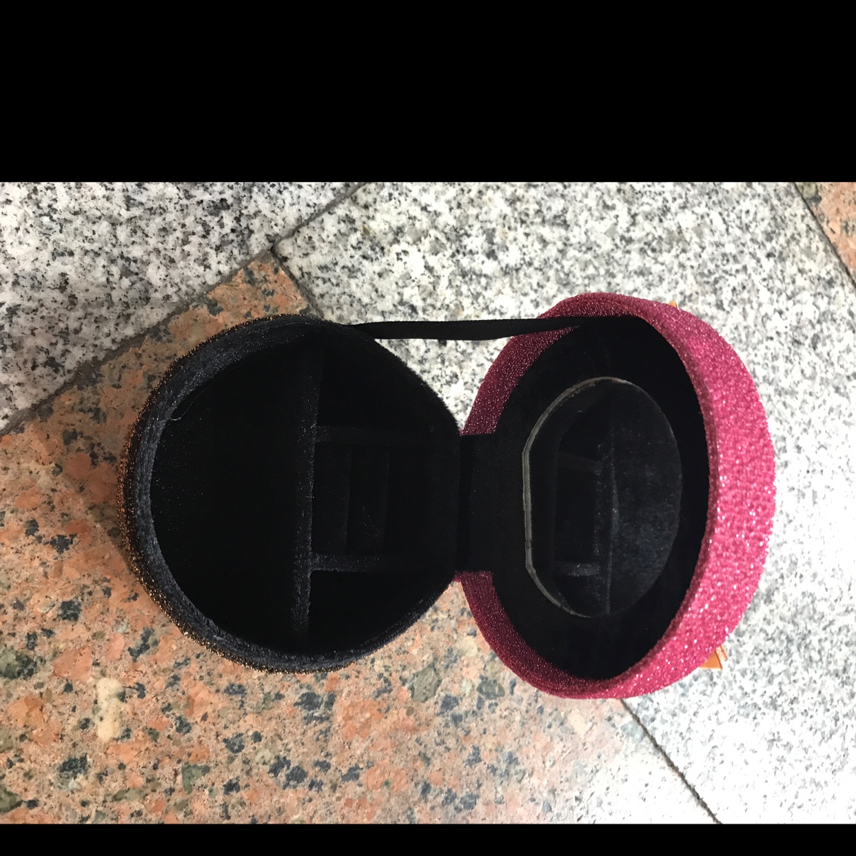 圆形带镜格编织闪亮布艺首饰收纳盒