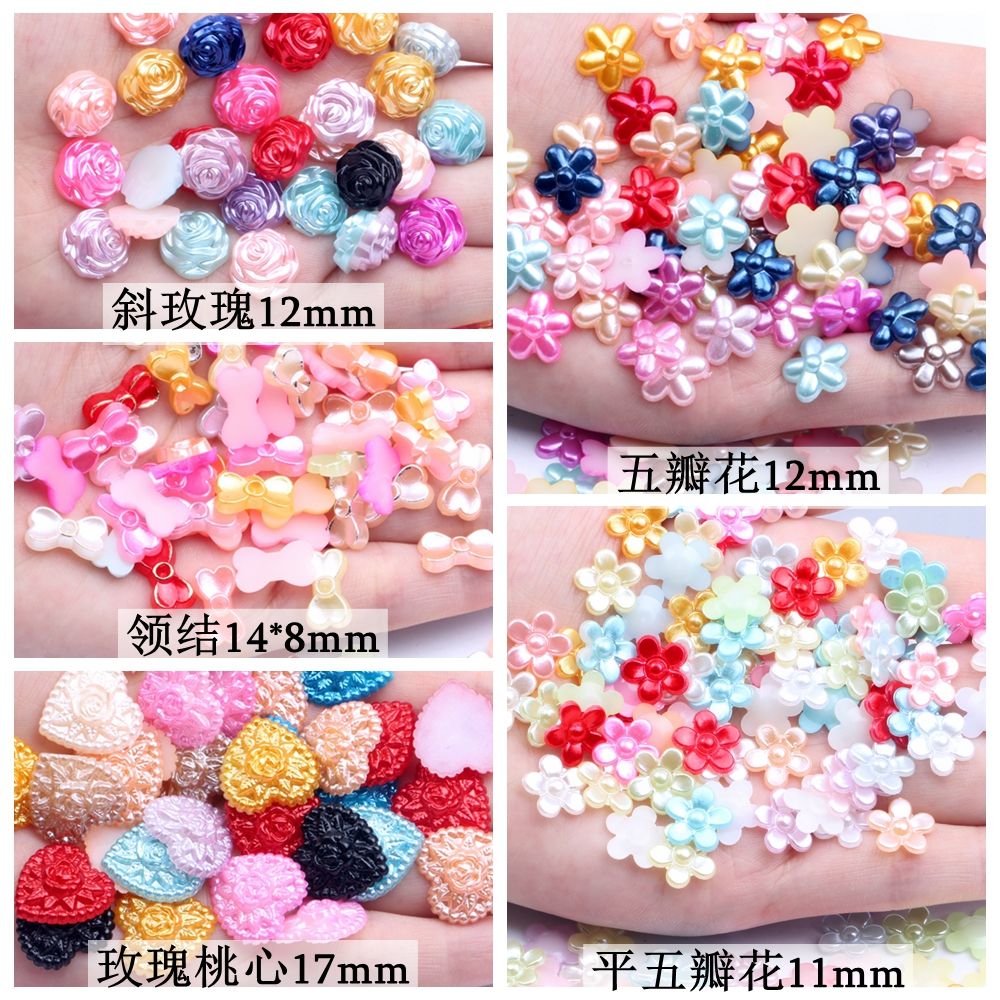Abs Shaped Pearl Imitation Pearl Accessories Flat Five-Petal Flower Blend Pure White Rice White Diy Handmade Hair Accessories details Picture
