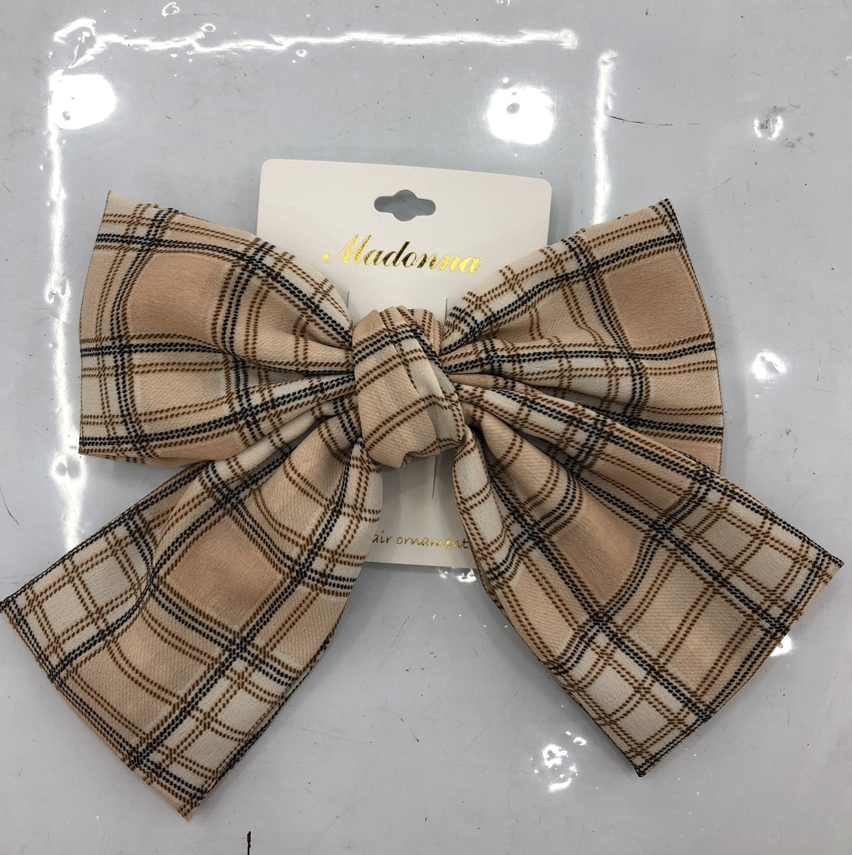 Japanese simple grid bowknot hairpin hair accessories large Korean version top clip cute clip hair card web celebrity headwear female khaki color thumbnail