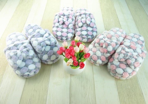 Lady's indoor cotton slippers with plush bow of football flower in autumn and winter non-slip home slipper full figure