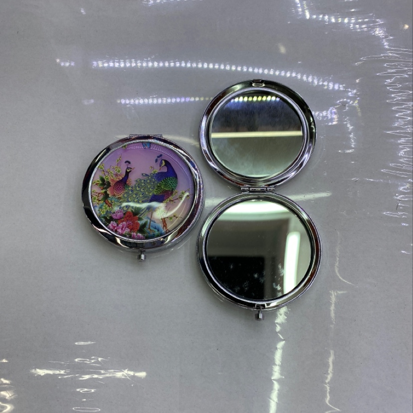 孔雀小圆镜双面小镜子便携式化妆镜厂家直销