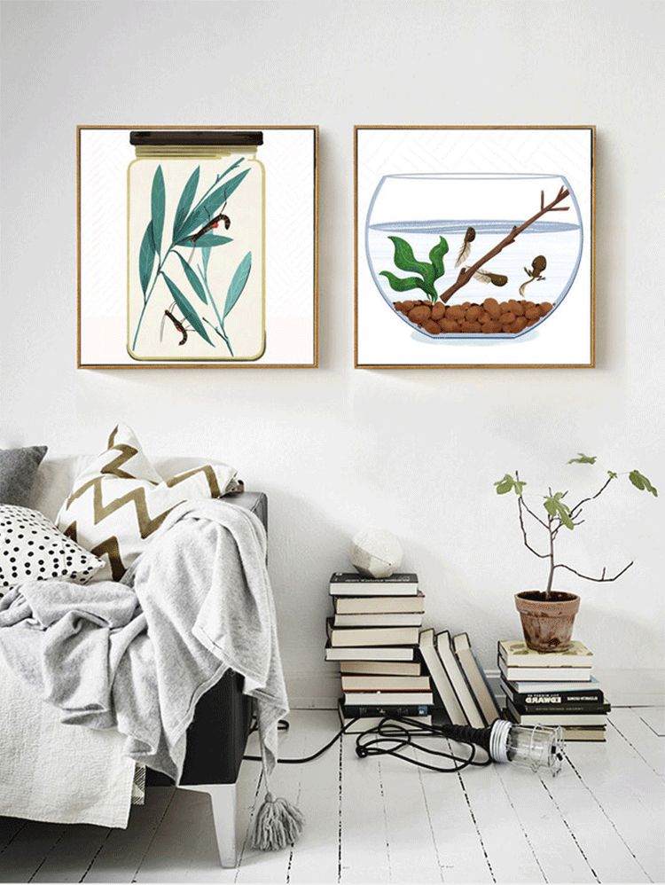 Shengshi modern and simple framed bathtub with small fish and shrimp pattern decorative paintings, Nordic restaurant entrance and bedroom wall paintings detail image 2