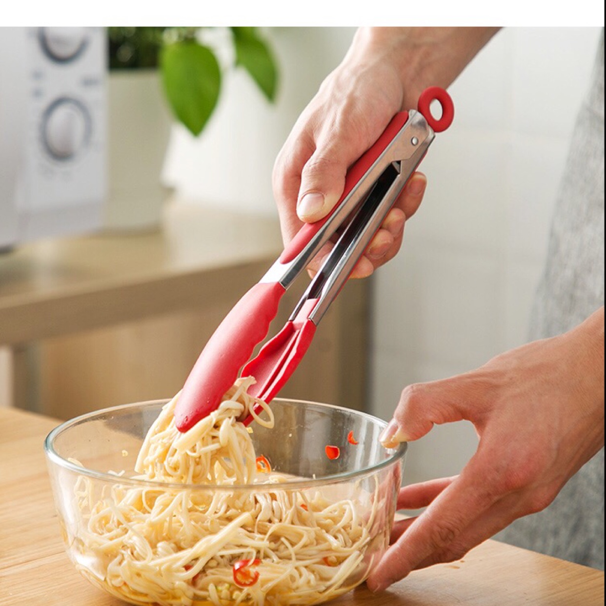 9-inch silicone food tongs with telescopic hanging, food-grade silicone barbecue and baking tools details Picture