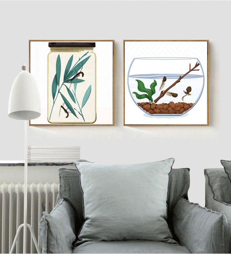 Shengshi modern and simple framed bathtub with small fish and shrimp pattern decorative paintings, Nordic restaurant entrance and bedroom wall paintings detail image 4
