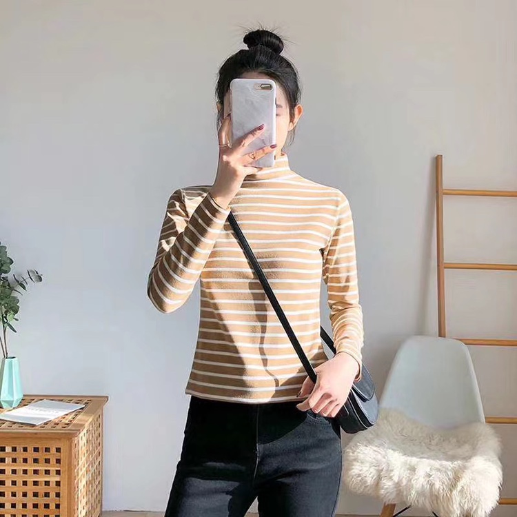 Semi-high-neck goddess dress, warm top, cationic base layer, women's autumn and winter new style, German velvet long-sleeved, thickened for outerwear Item Picture