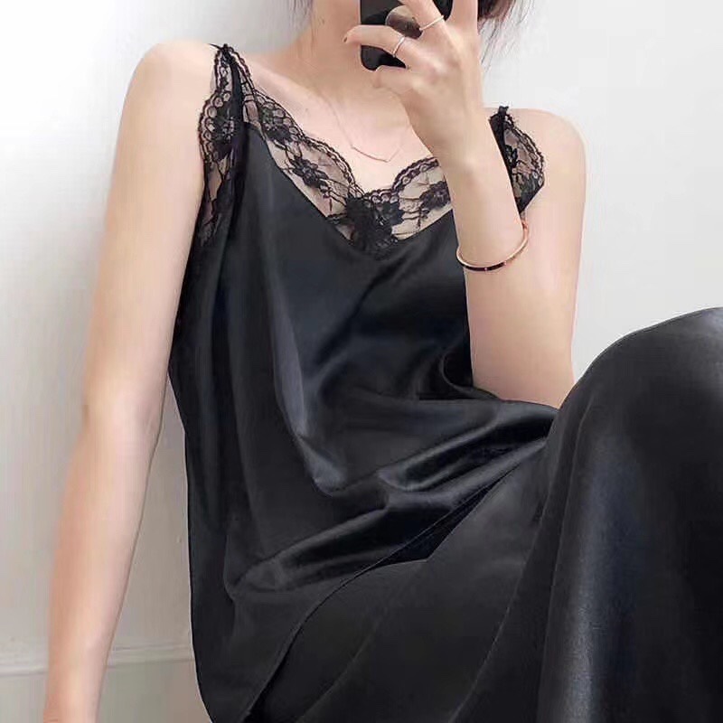 真丝花边背心