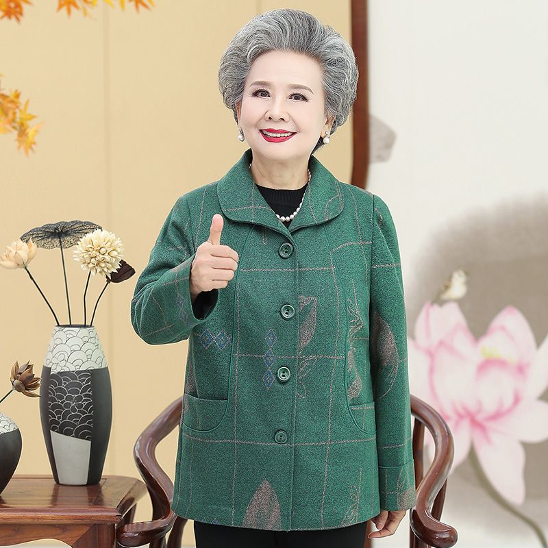 New long-sleeved woolen coats for middle-aged and elderly women in spring, suitable for mothers, grandmothers, wives, spring and autumn, and great-grandmothers
