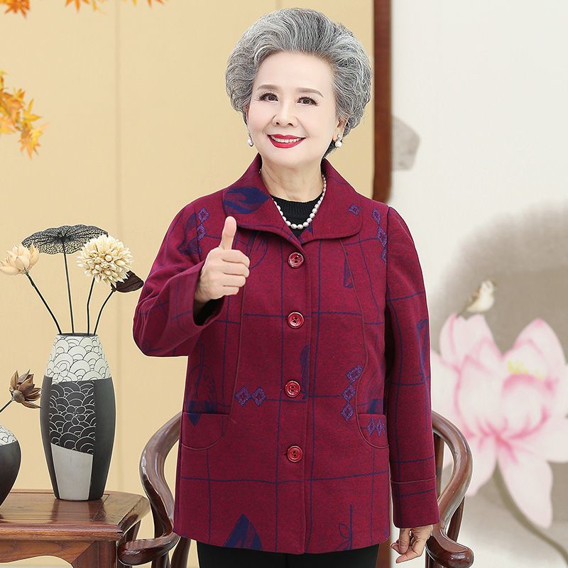 New long-sleeved woolen coats for middle-aged and elderly women in spring, suitable for mothers, grandmothers, wives, spring and autumn, and great-grandmothers details Picture