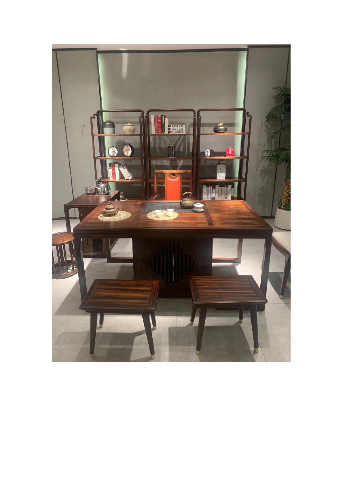 茶桌、博古架古色古香茶艺实木办公室家用功夫茶详情图1