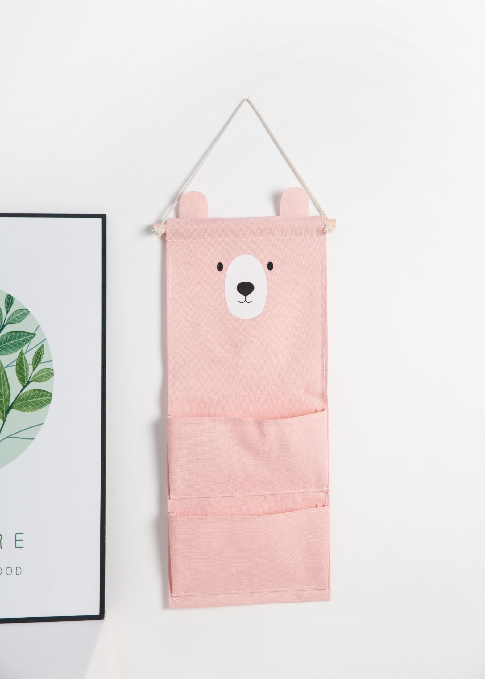 Ins Nordic Wind Ear Bear Series Wall Hanging Bag Three Bags Sundry Storage Cotton Linen Pink