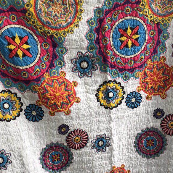 白底彩色花朵图案水洗全棉绗缝被200x230