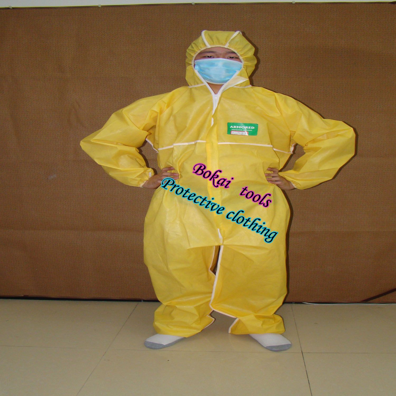 黄色化学耐酸碱、SPE淋膜、抗静电工作服、防尘服图