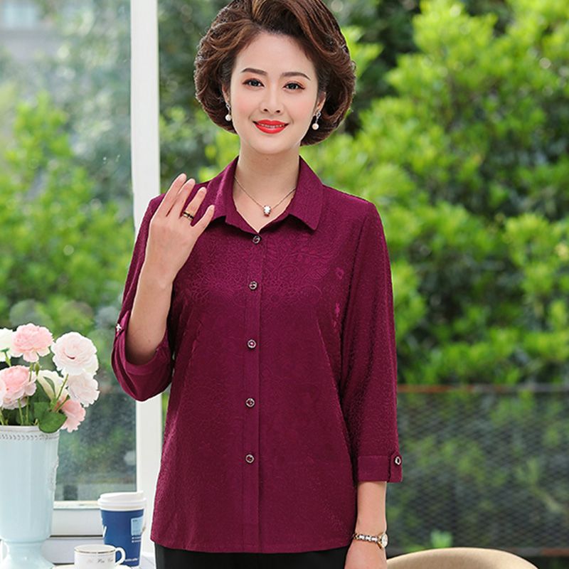 Summer clothes for middle-aged mothers at 40, summer clothes for middle-aged and elderly women at 60, lapel shirts for grandmothers at 50, fashionable details Picture