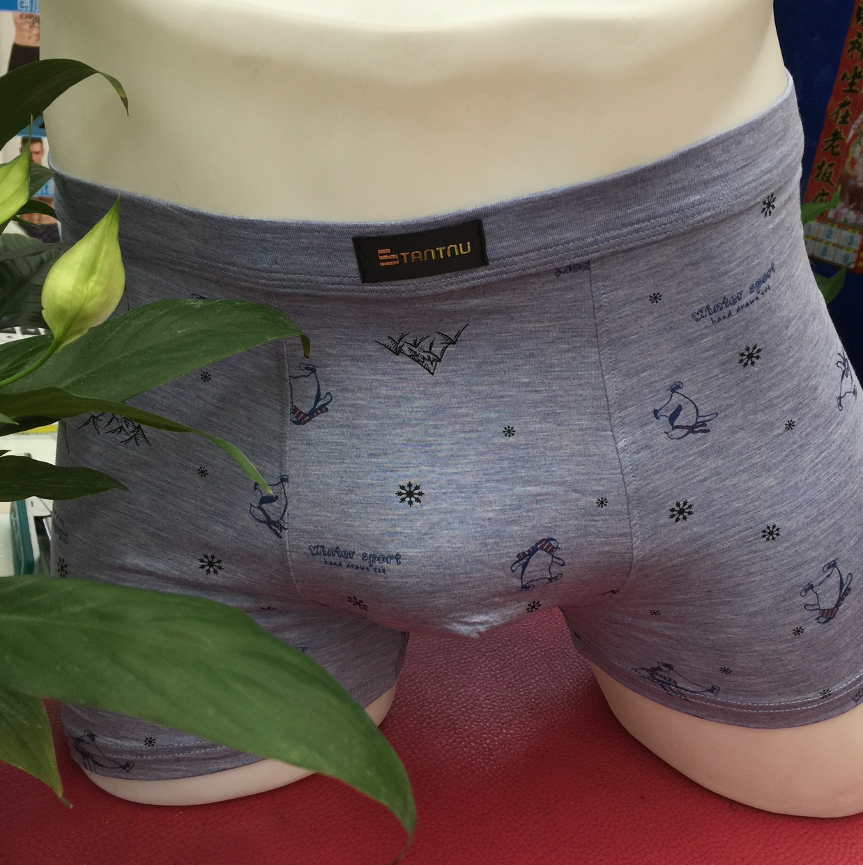 史丹天奴男士精品彩纱一片式印花平角裤产品图