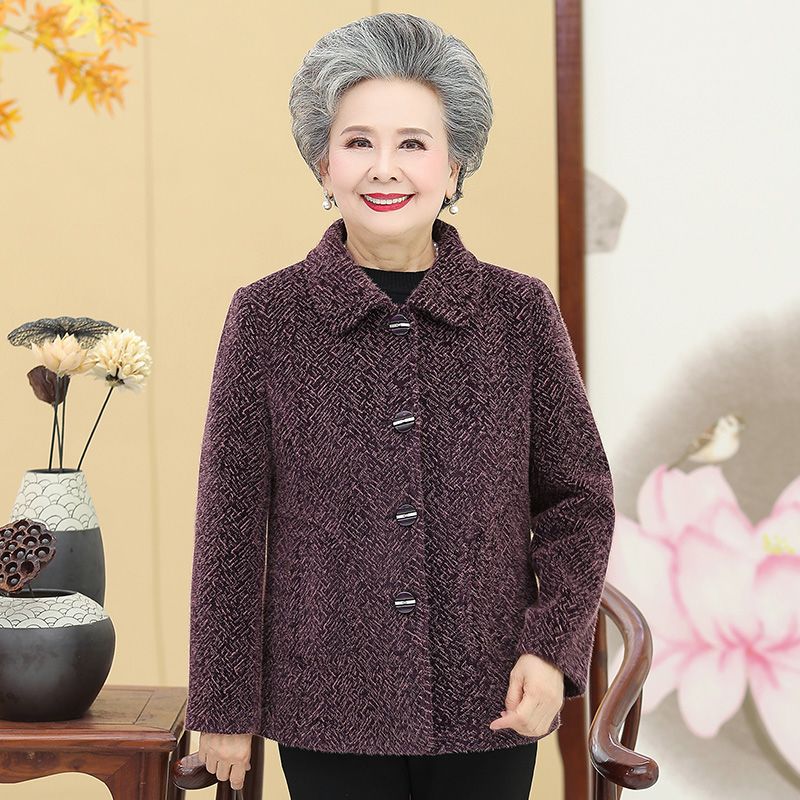 Spring clothes for the elderly: Women's mink fleece for grandmothers, spring and autumn clothes for grandmothers: thickened woolen coats for wives to keep the elderly warm details Picture