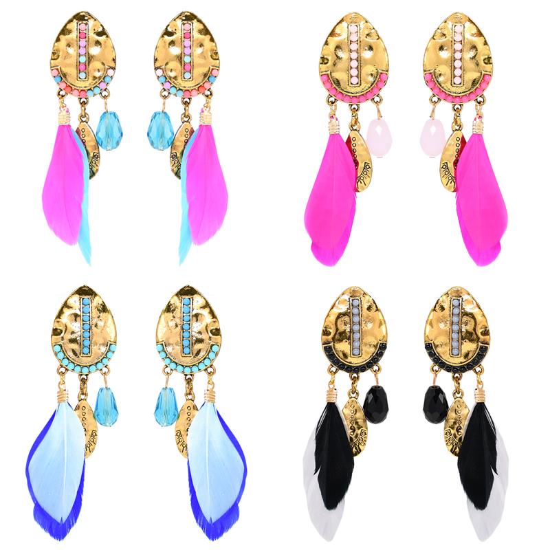 欧美热销时尚耳坠 原创手工羽毛耳环饰品 复古民族风创意个性耳饰