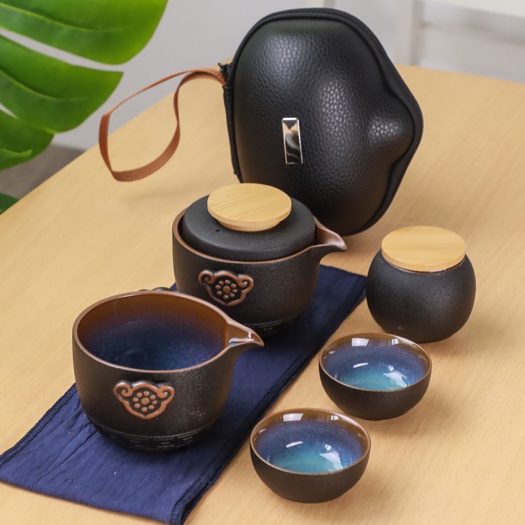 黑陶快客杯一壶二五杯办公功夫简约小陶瓷茶壶便携式旅行茶具套装细节图
