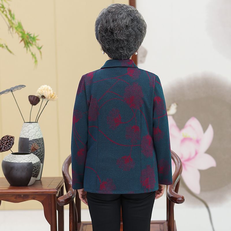 Spring clothes for middle-aged and elderly people: Women's outerwear, grandmothers and elders wearing clothes with lapels, long-sleeved shirts, 60-year-olds, new styles for mothers, 70-year-olds, 80-year-olds details Picture