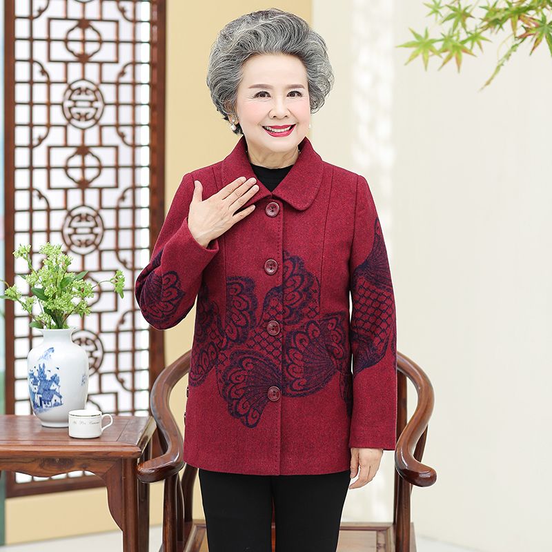 中老年人春装女妈妈外套装60老人上衣服70岁太太春秋80奶奶装毛呢详情图3