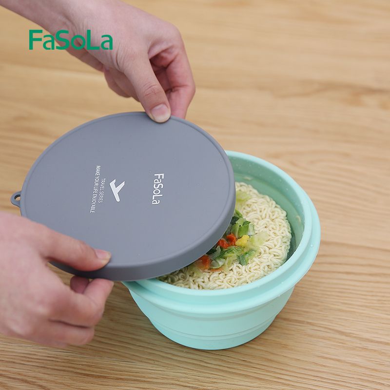 FaSoLa便携旅行硅胶折叠碗带盖泡面碗伸缩耐热户外野餐具旅游碗详情图3