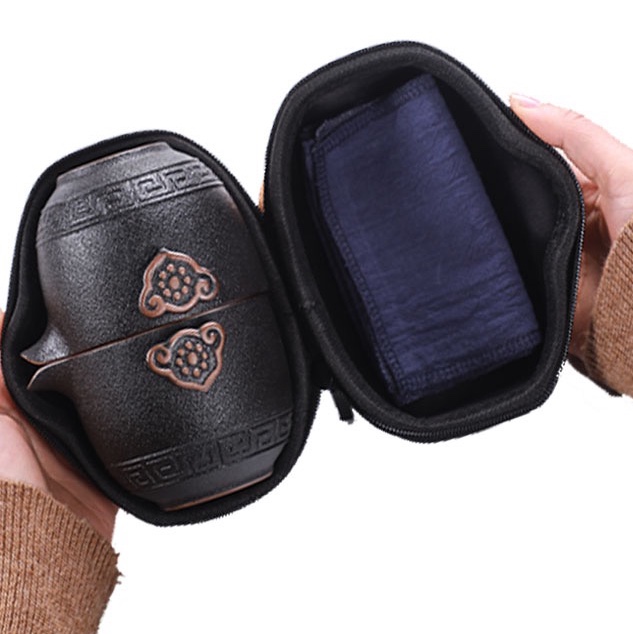 黑陶快客杯一壶二五杯办公功夫简约小陶瓷茶壶便携式旅行茶具套装产品图