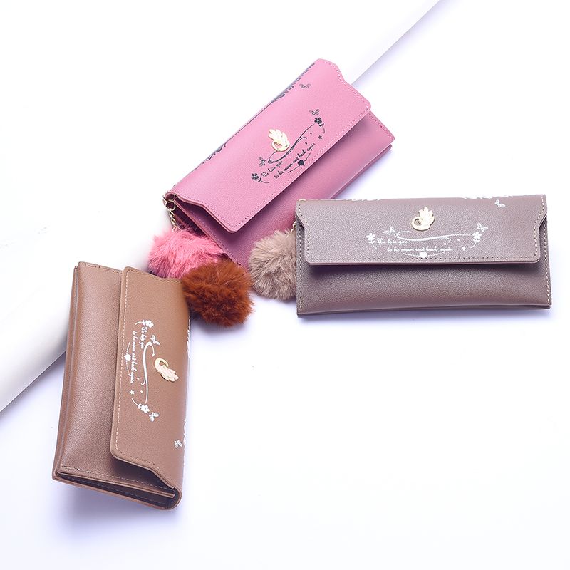 New women's long wallet in Korean style, simple and versatile, with a hairball, 20% off. Multi-functional and multi-slot direct sales details Picture