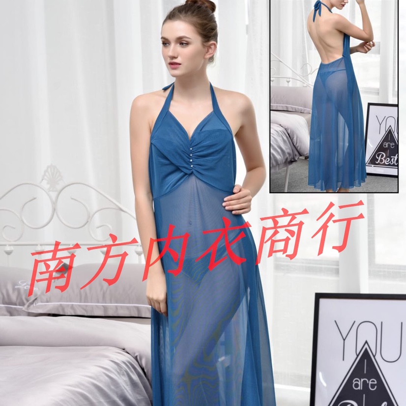 速卖通亚马逊欧美女装吊带连衣裙大露背压褶性感V领情趣睡衣长裙