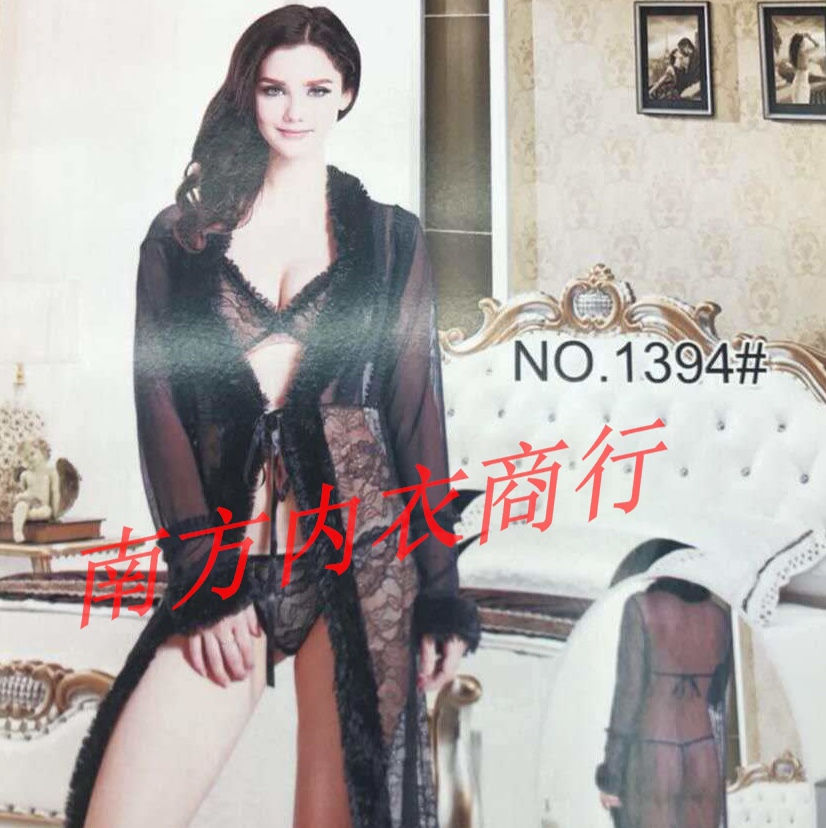 欧美跨境新款蕾丝刺绣性感沙滩罩衫性感内衣长款开衫 防晒衣三件套产品图